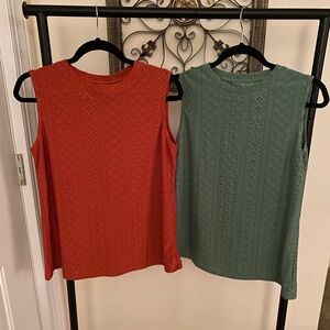 M.M.Z. sleeveless blouse lot of 2: rust and moss green. Never worn!